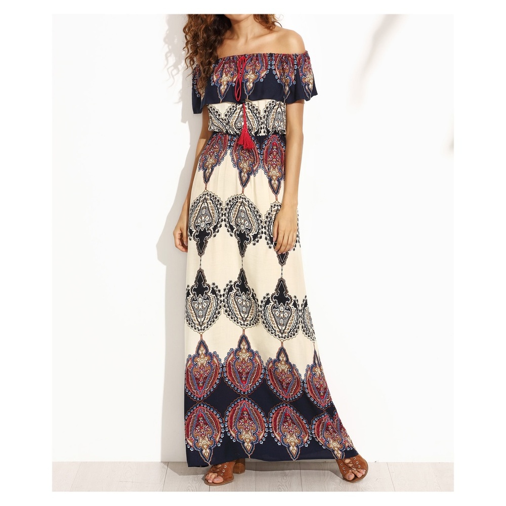 Multicolor Off Shoulder Boho Maxi Dress - Picture 5 of 5